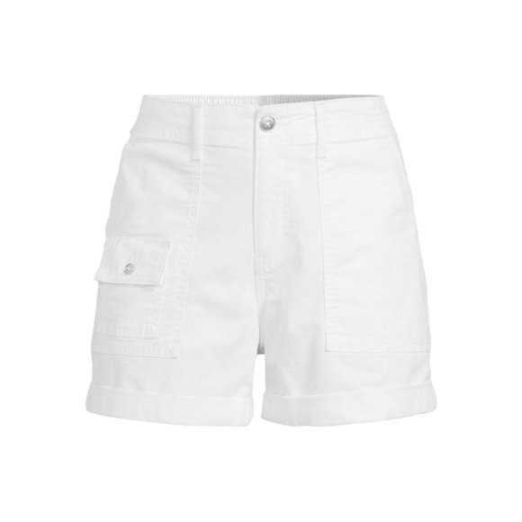 Time and Tru Women’s Utility Cuff Shorts, 4" Inseam, Sizes 2-20-:Vivid White - Picture 5 of 5